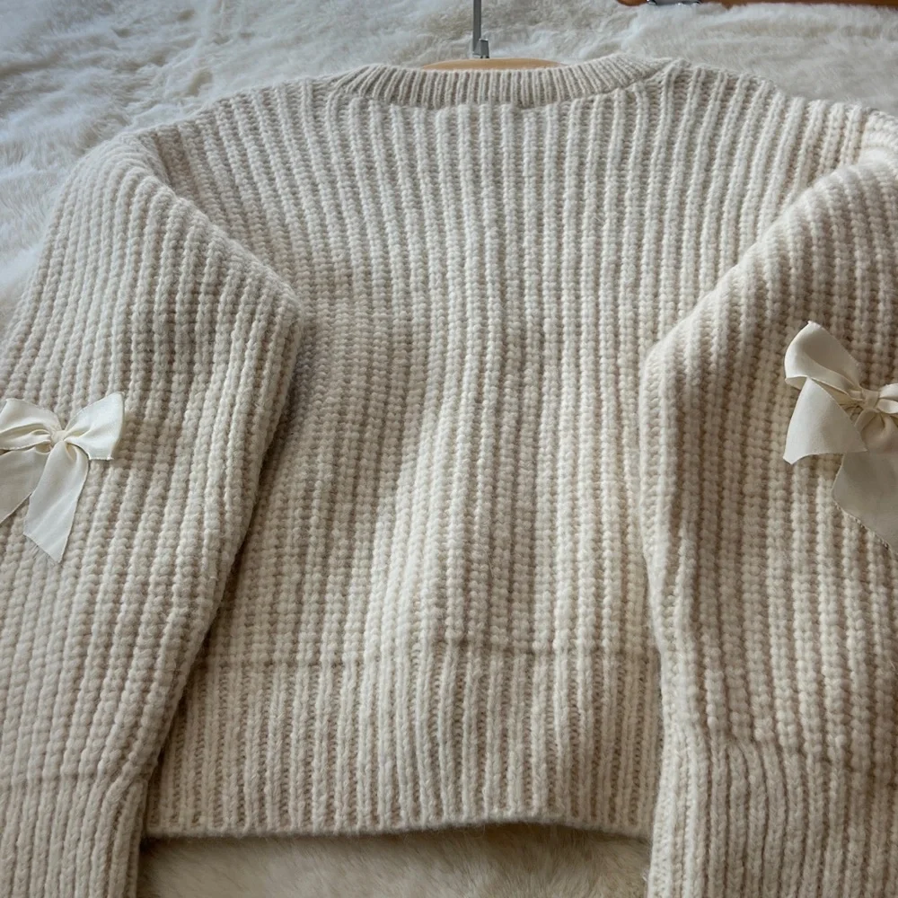 LoveShackFancy Cream Sweater with Bow Details - Picture 6 of 7